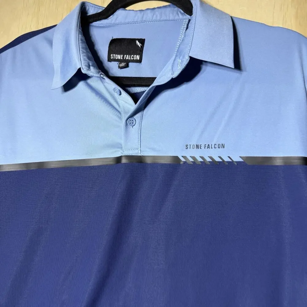 Stone Falcon Polo Shirt Men XL Blue Colorblock Athletic Golf Stretch Performance